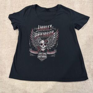 Harley Davidson Skull Graphic Tee Womens XL Vintage Inspired Biker Grunge Moto